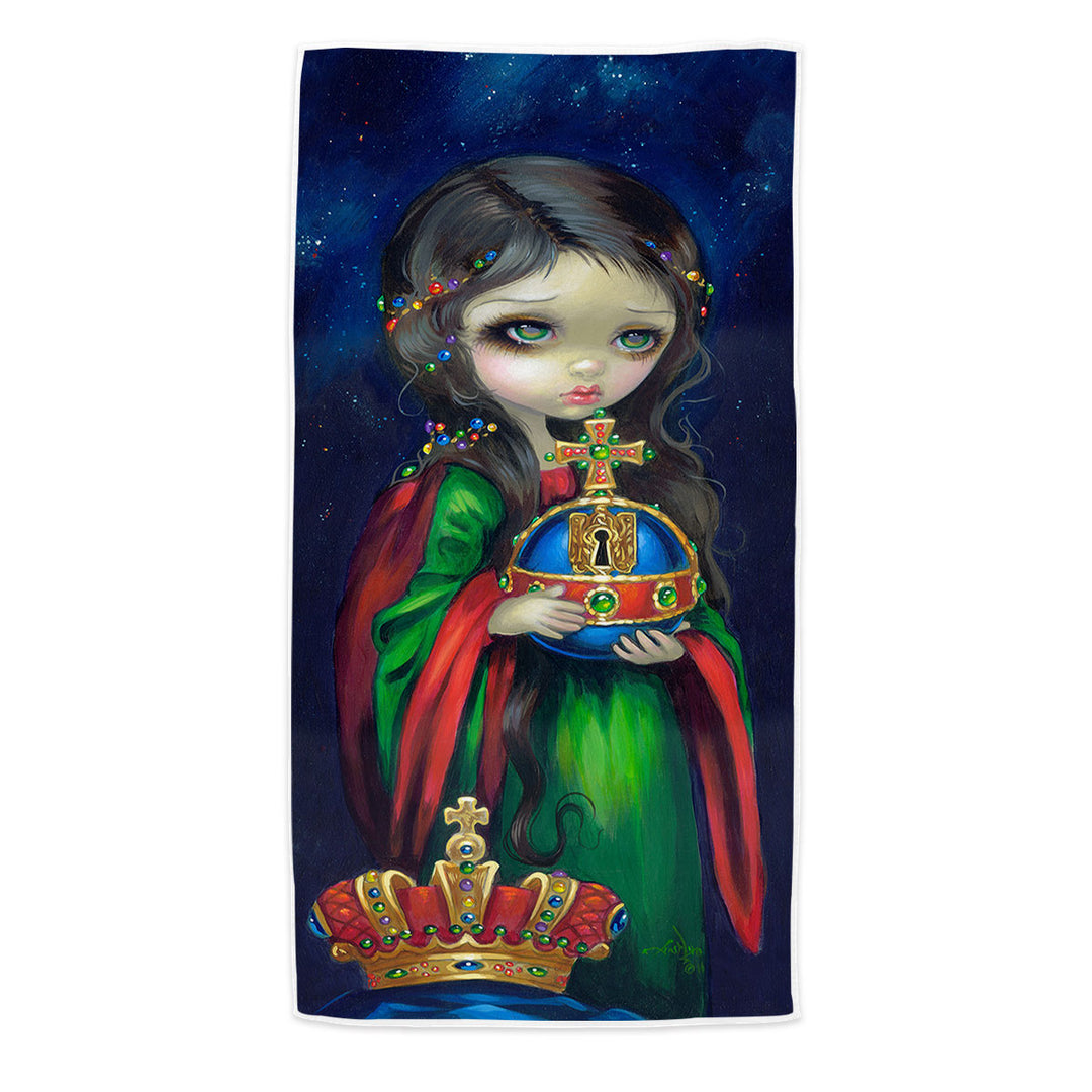 Occulto Orbis Beautiful Girl Holds Globus Cruciger Beach Towel