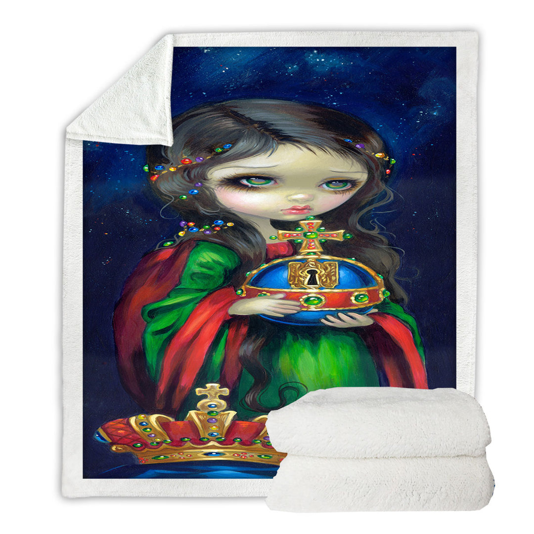 Occulto Orbis Beautiful Girl Holds Globus Cruciger Sherpa Blanket