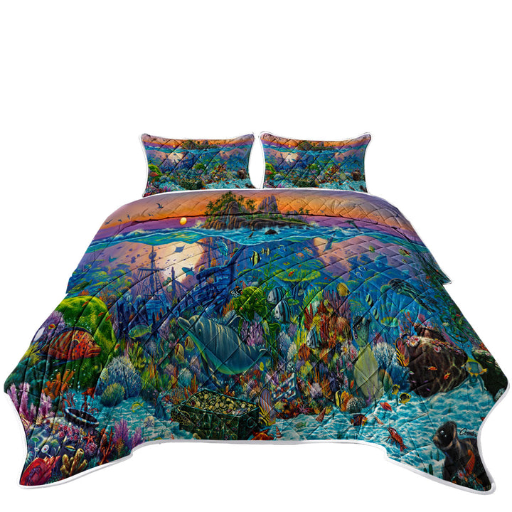 Ocean Underwater Kingdom Coral Reef Island California King Quilt Sets