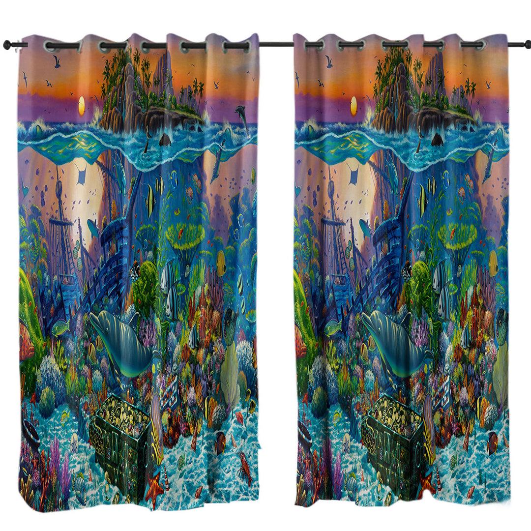 Ocean Underwater Kingdom Coral Reef Island Curtains