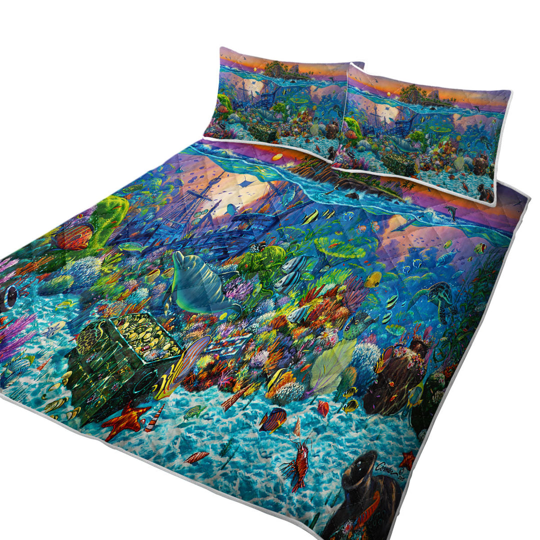 Ocean Underwater Kingdom Coral Reef Island King Size Quilt Sets