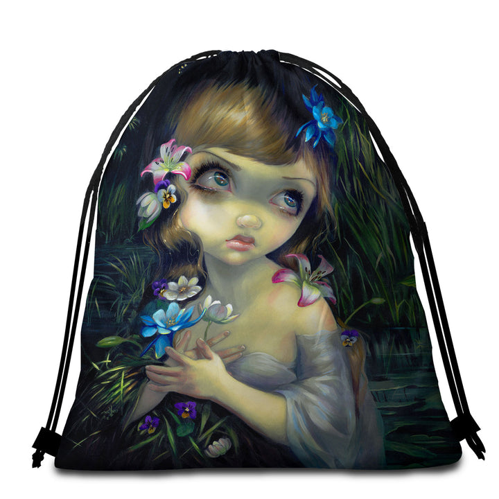 Ophelia Beautiful Girl in the Water Lilies Pond Beach Towels on Sale