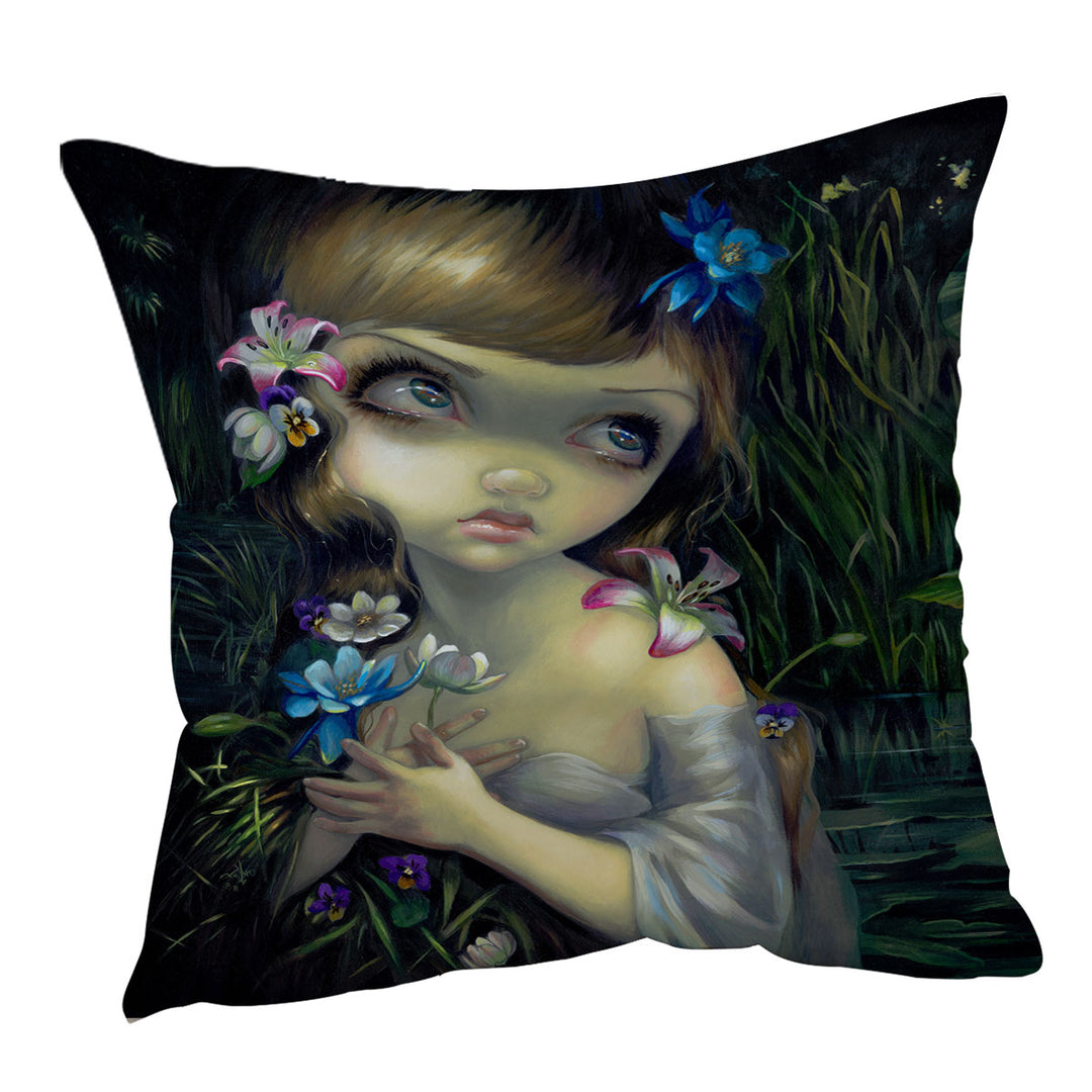 Ophelia Beautiful Girl in the Water Lilies Pond Cushion Cover