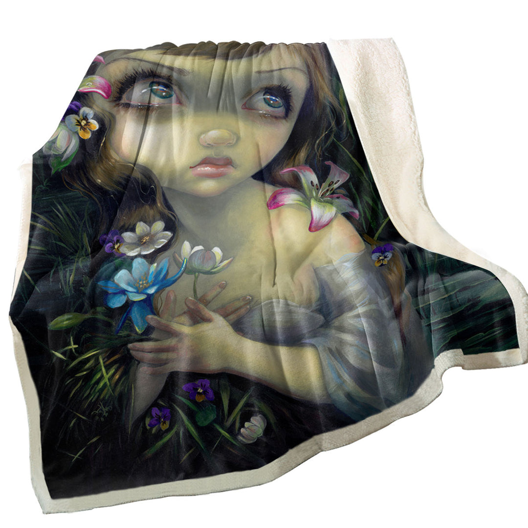 Ophelia Beautiful Girl in the Water Lilies Pond Sherpa Blanket