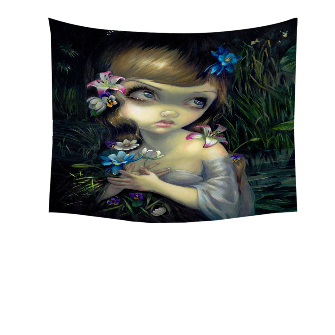 Ophelia Beautiful Girl in the Water Lilies Pond Tapestry Wall Decor Hanging