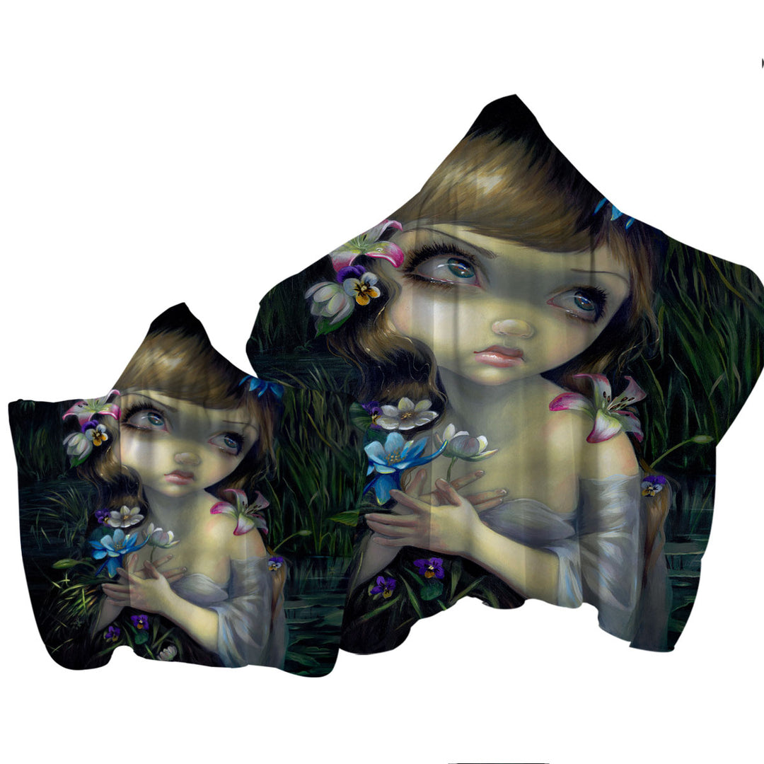 Ophelia Beautiful Girl in the Water Lilies Pond Towel Hoodie