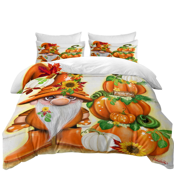 Orange Autumn Pumpkins for Sale Lil Gnome Quilt Cover