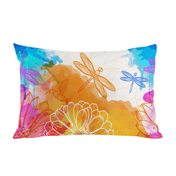 Orange Blue Dragonflies and Hummingbirds Pillowcase