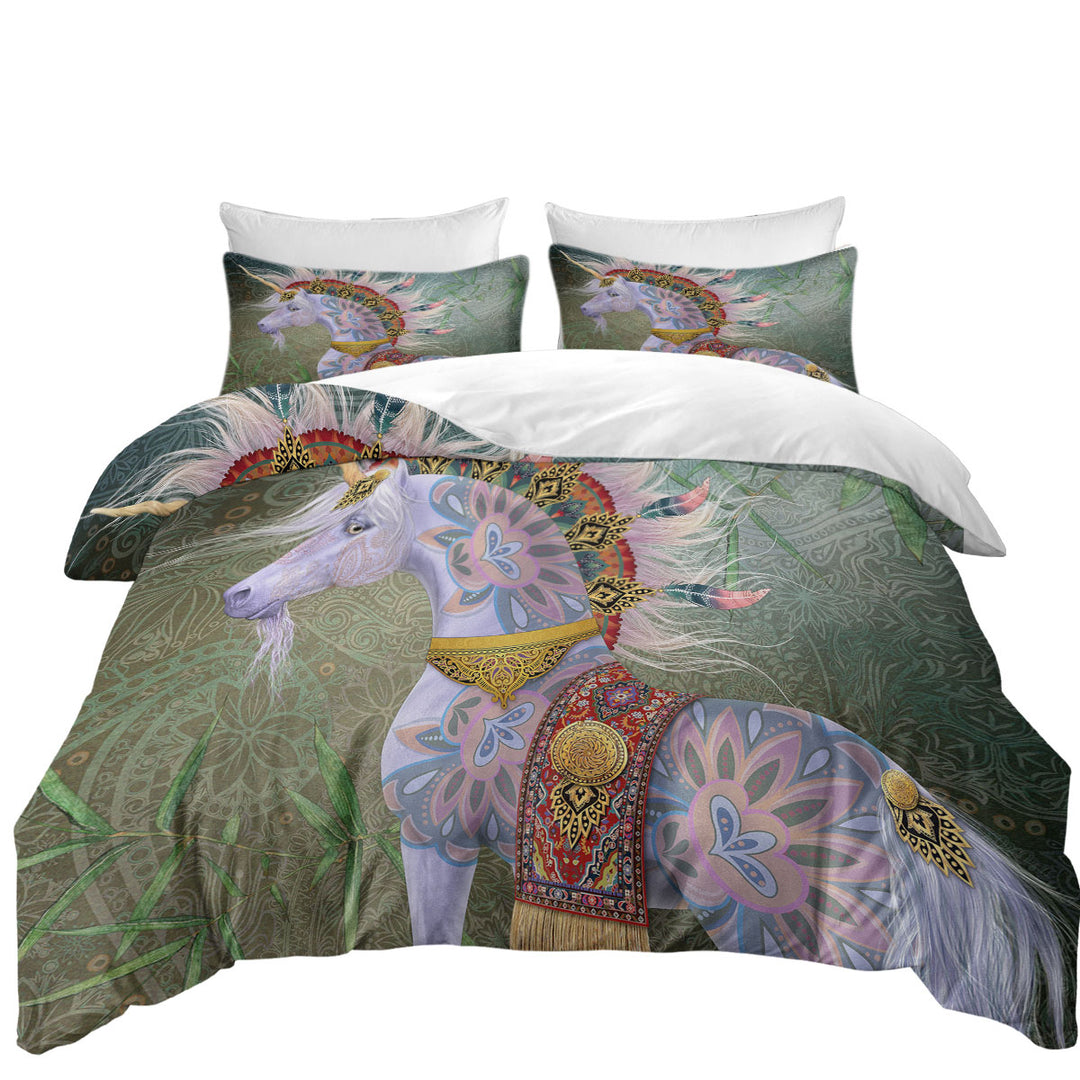 Oriental Native White Unicorn Comforter Cover