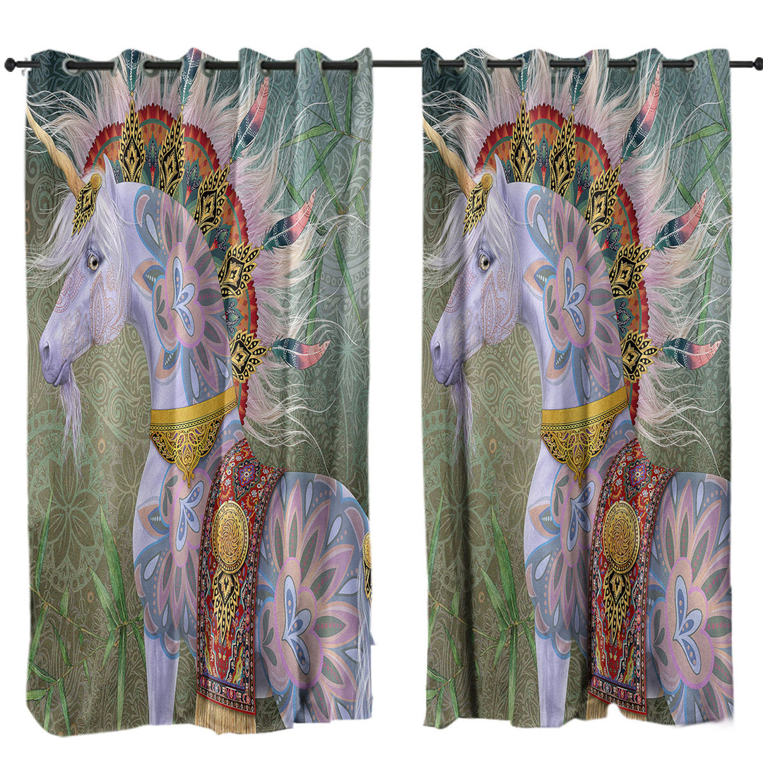 Oriental Native White Unicorn Curtain