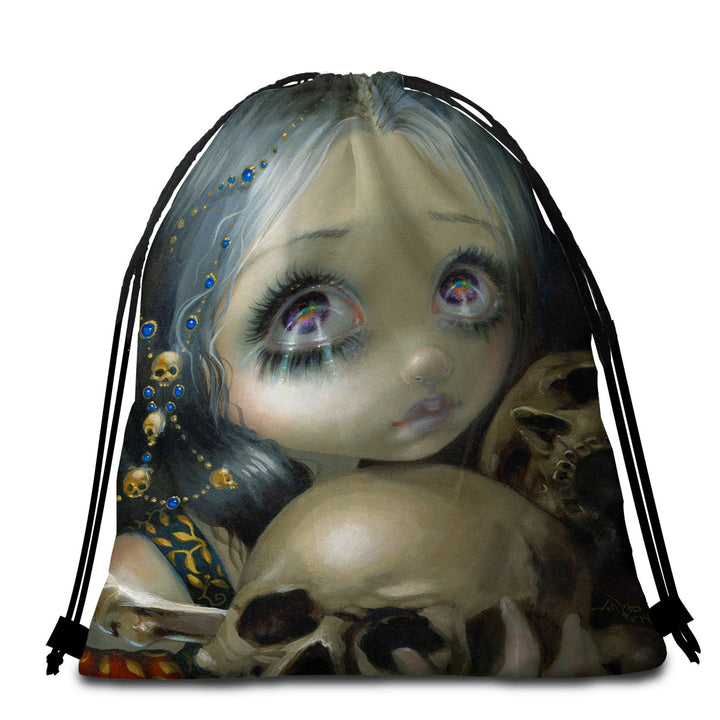 Ossuary the Collector Dart Art Girl and Skulls Beach Towel Bags