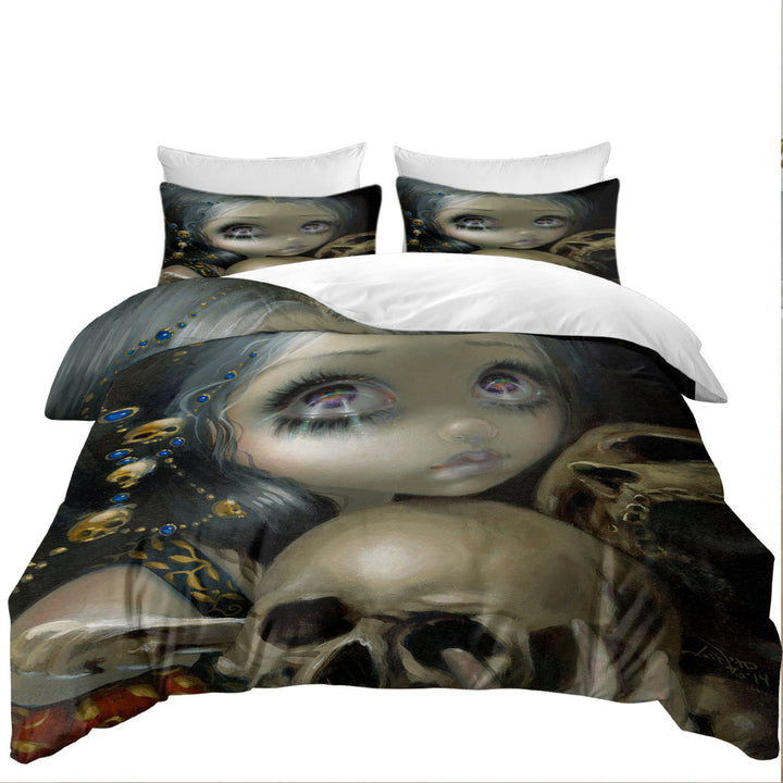 Ossuary the Collector Dart Art Girl and Skulls Duvet Cover