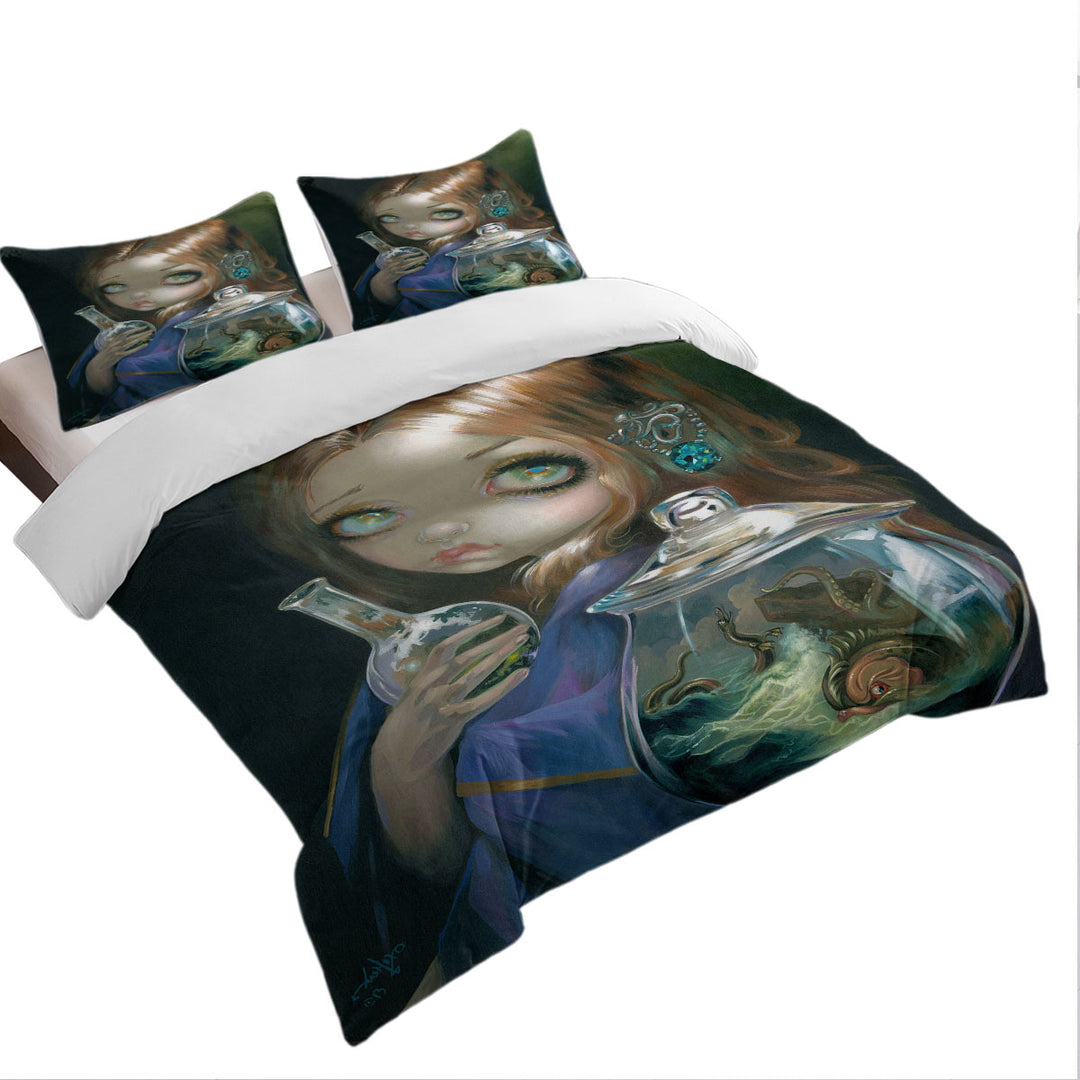 Oversized King Duvet Cover with Alchemical Girl Microcosm Sea Monsters the Kraken