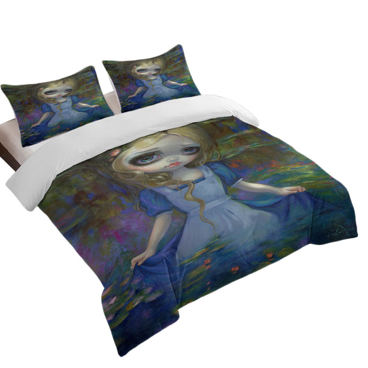 Oversized King Duvet Cover with Art Painting Alice in Monet_s Water Lilies