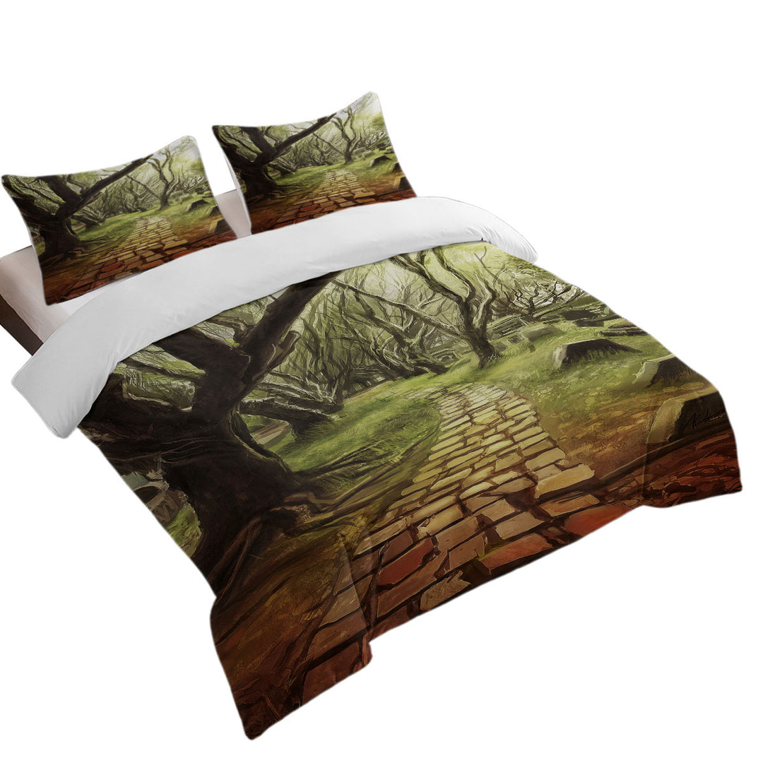 Oversized King Duvet Cover with Art Painting Forest Scary Path