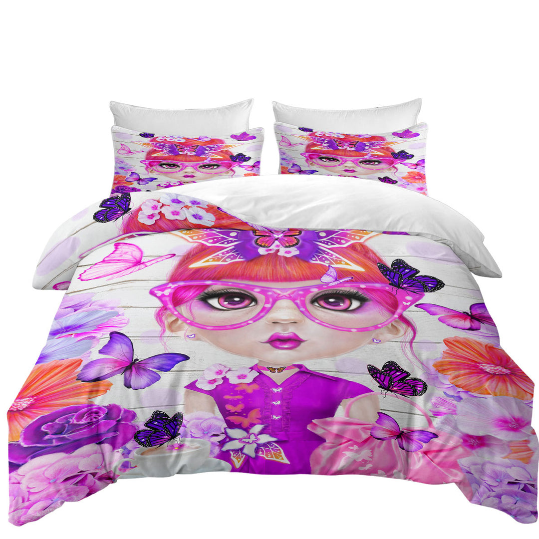 Oversized King Duvet Cover with Butterfly Collector Brielle Pinkish Girl