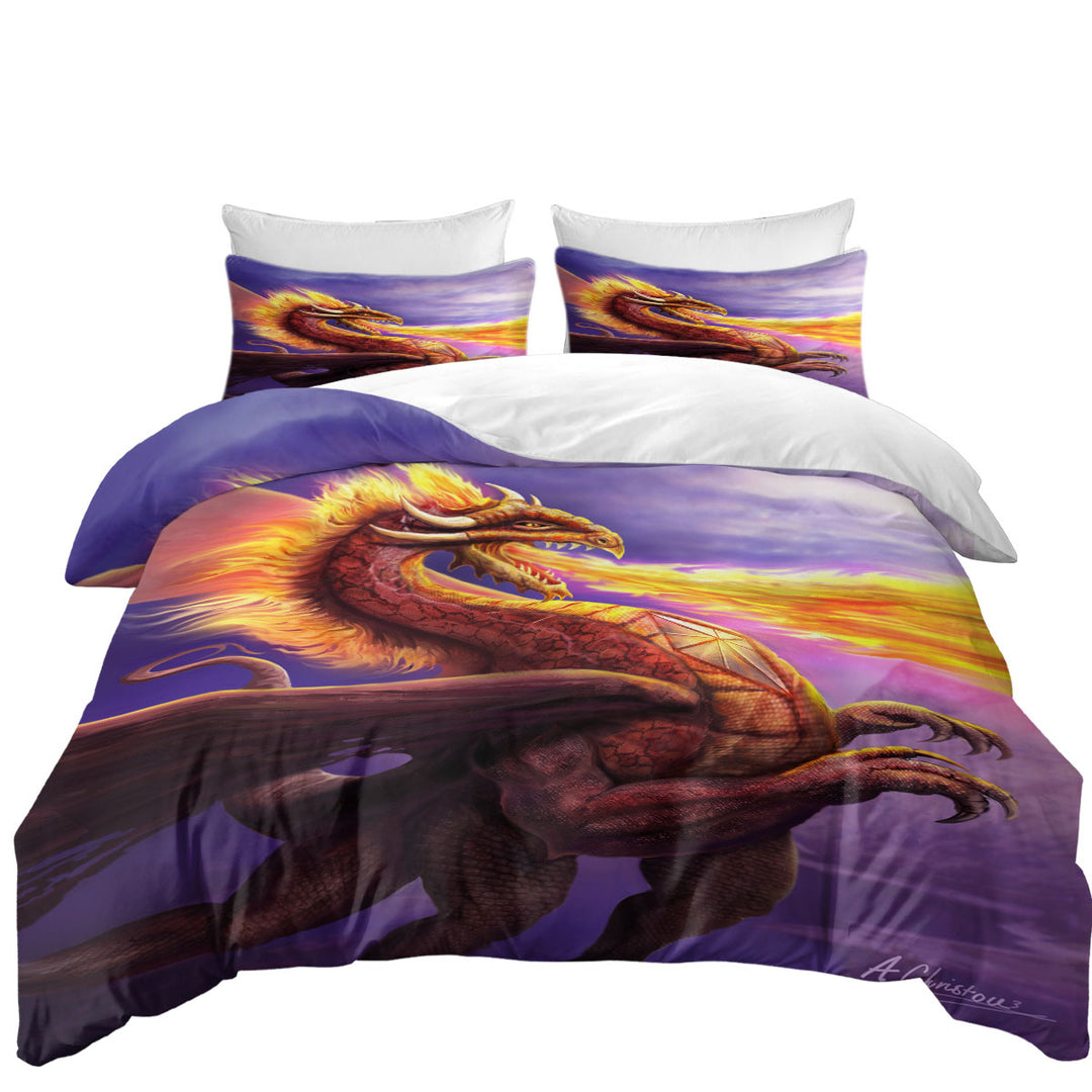 Oversized King Duvet Cover with Cool Art Dragon Flame