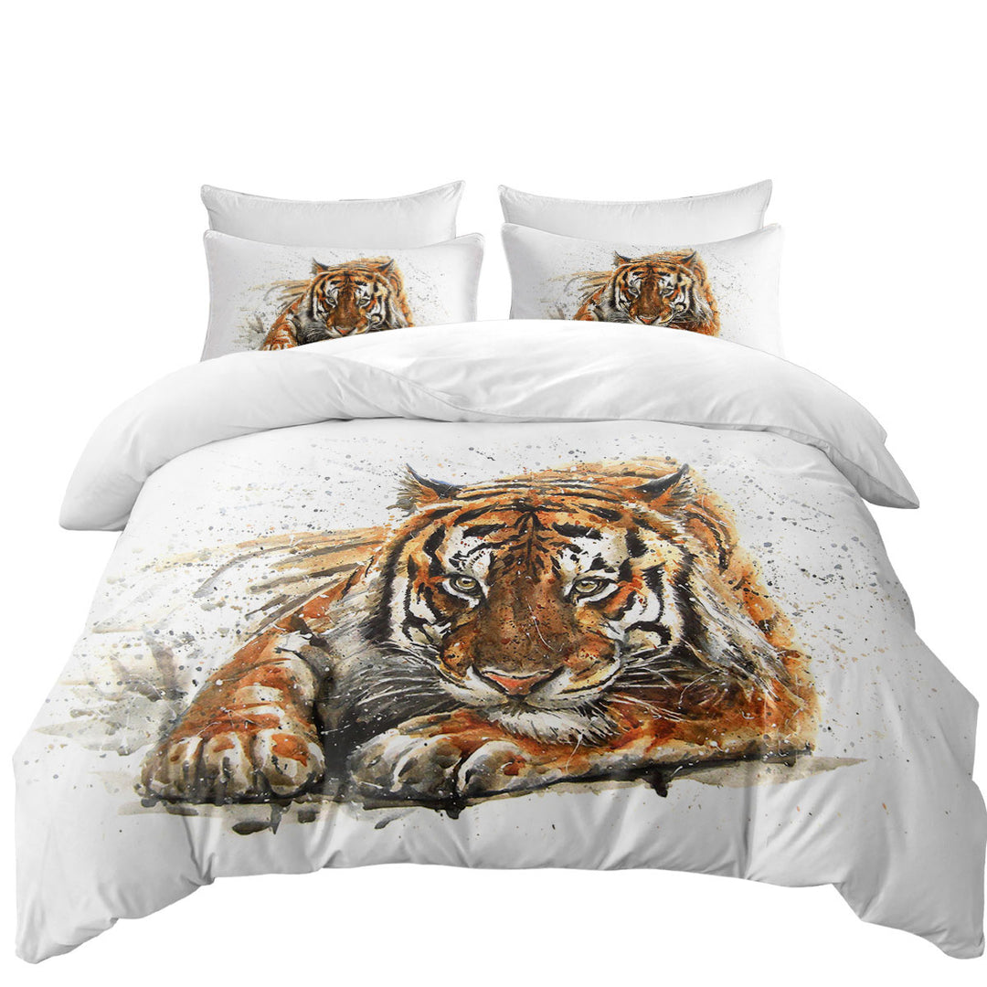 Oversized King Duvet Cover with Cool Art Painting Tiger