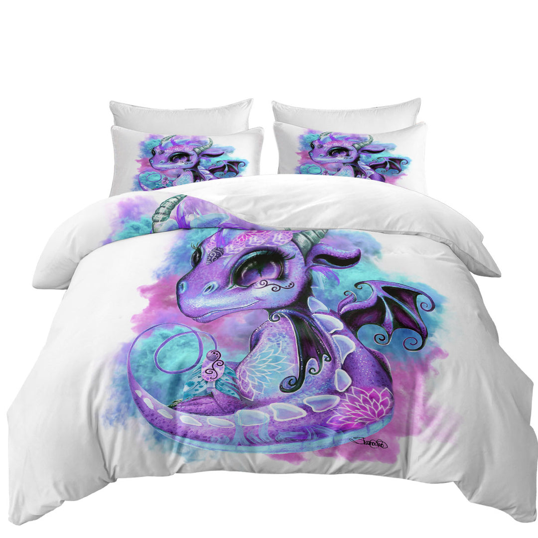 Oversized King Duvet Cover with Cute Fantasy Art Wind Spirit Lil Dragon