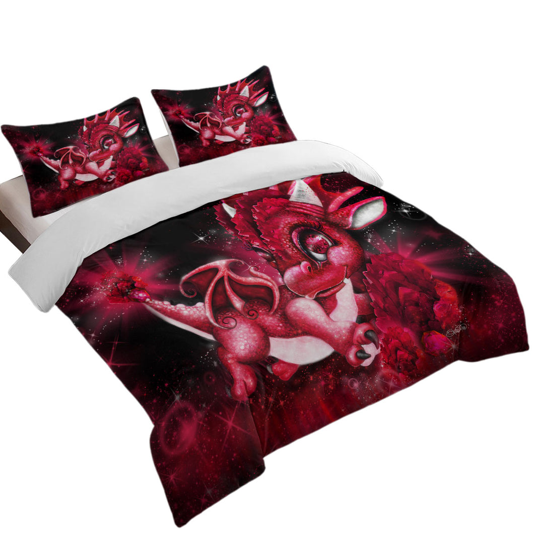 Oversized King Duvet Cover with Cute Gift January Garnet Birthstone Lil Dragon