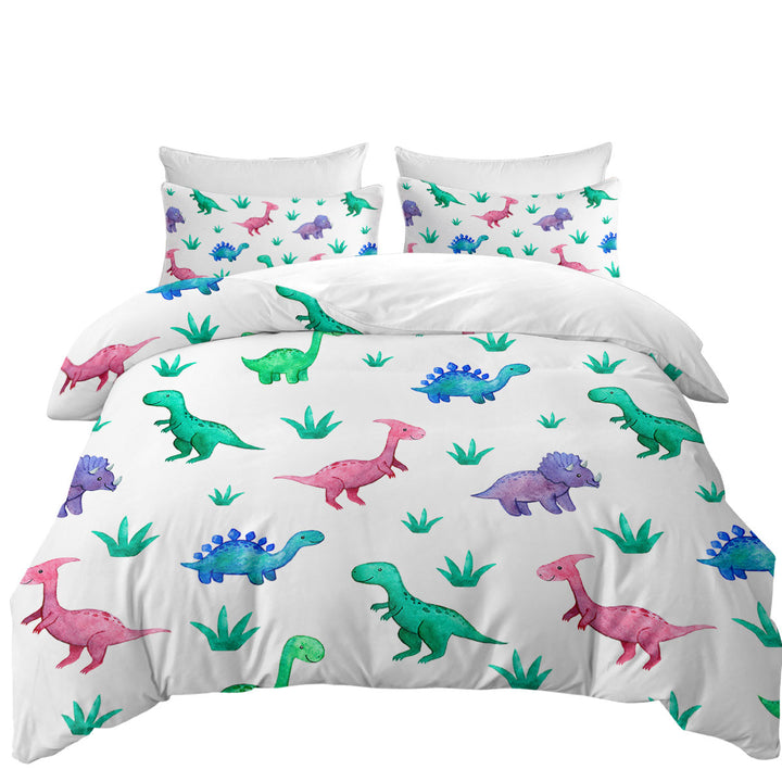 Oversized King Duvet Cover with Cute Smiling Dinosaurs for Children