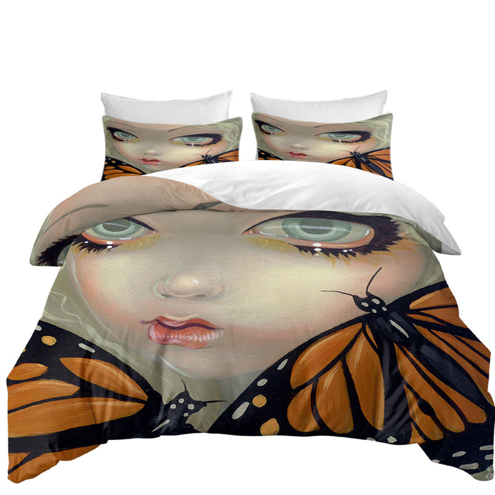 Oversized King Duvet Cover with Faces of Faery _57 Girl with Monarch Butterflies