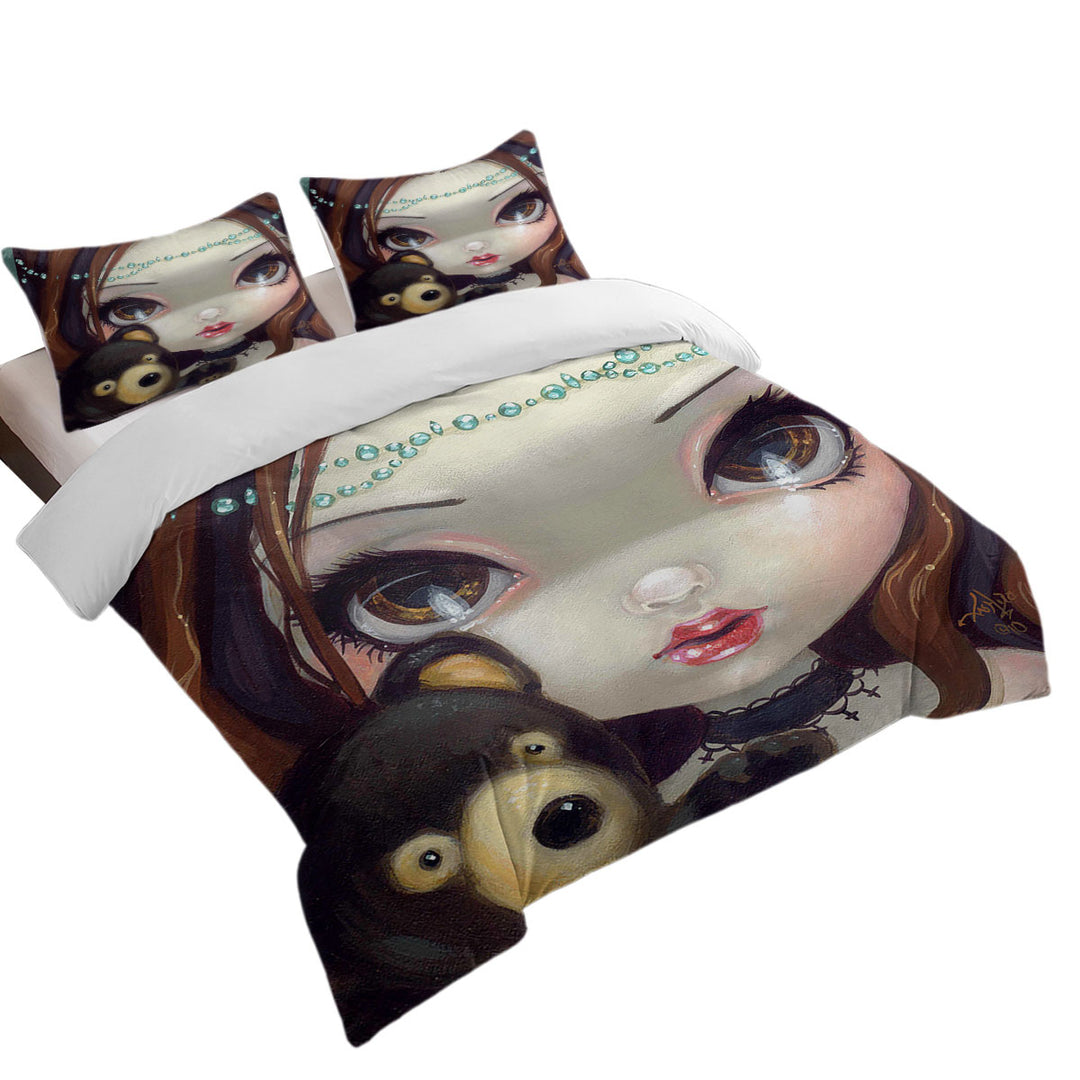 Oversized King Duvet Cover with Faces of Faery _69 Princess Girl with Teddy Bear