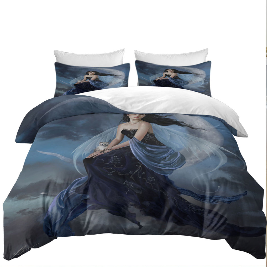 Oversized King Duvet Cover with Fantasy Art the Moon Indigo Fairy