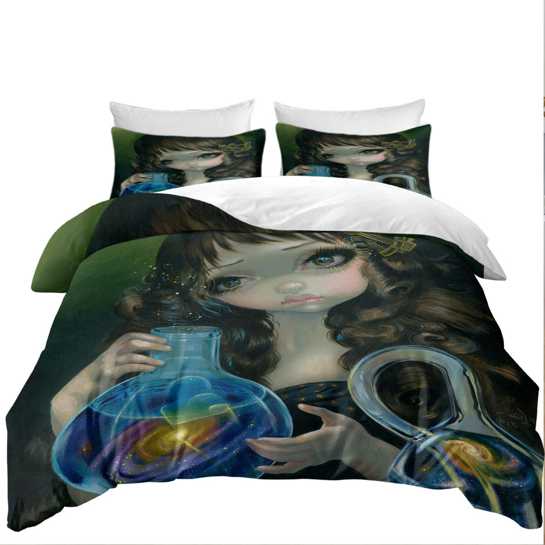 Oversized King Duvet Cover with Fine Art Alchemical Girl Microcosm Galaxy