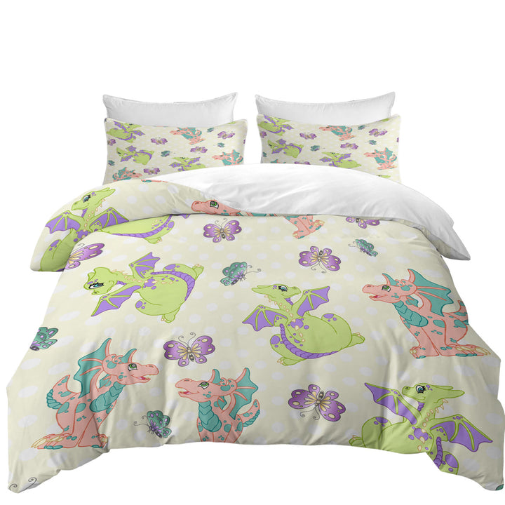 Oversized King Duvet Cover with Girls Butterfly and Dragon Pattern