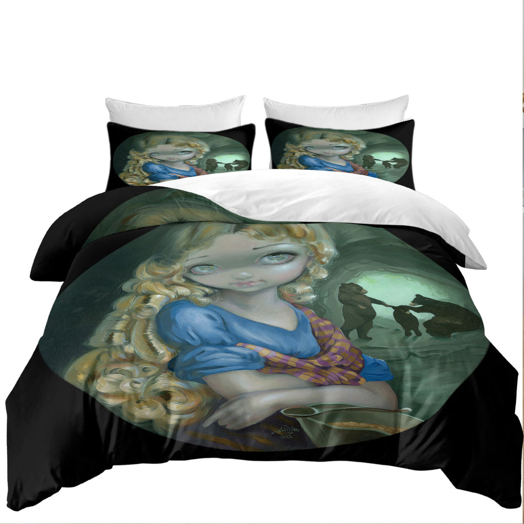 Oversized King Duvet Cover with Kids Fairytale Art Portrait of Goldilocks