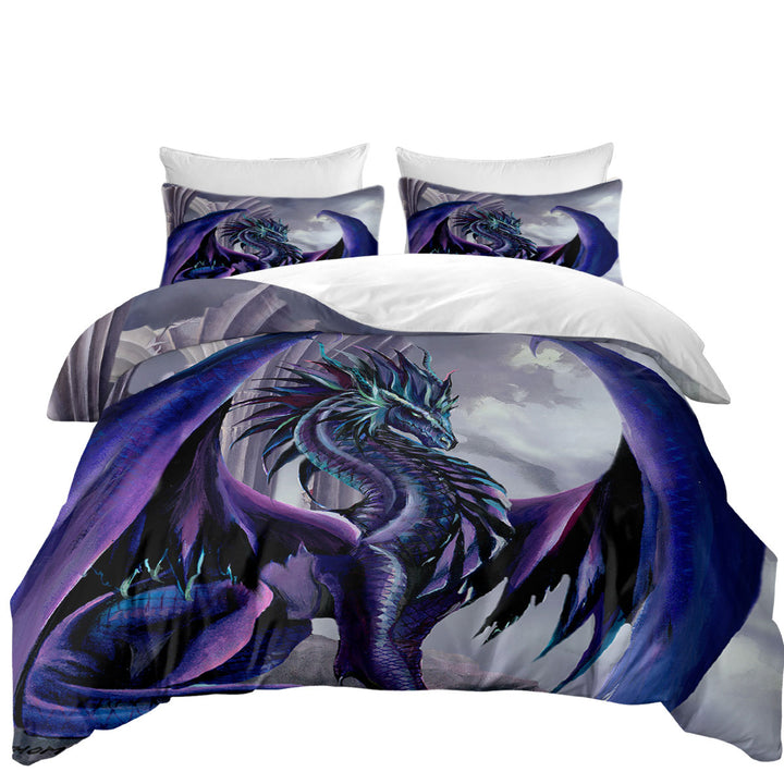 Oversized King Duvet Cover with Night Shade Cool Purplish Dragon