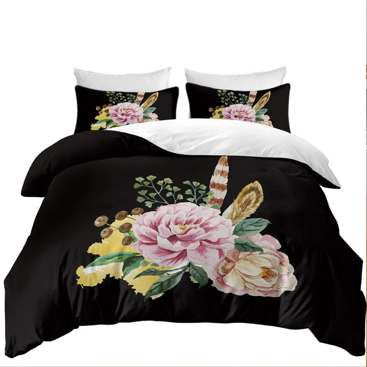 Oversized King Duvet Cover with Pinkish Roses Bouquet