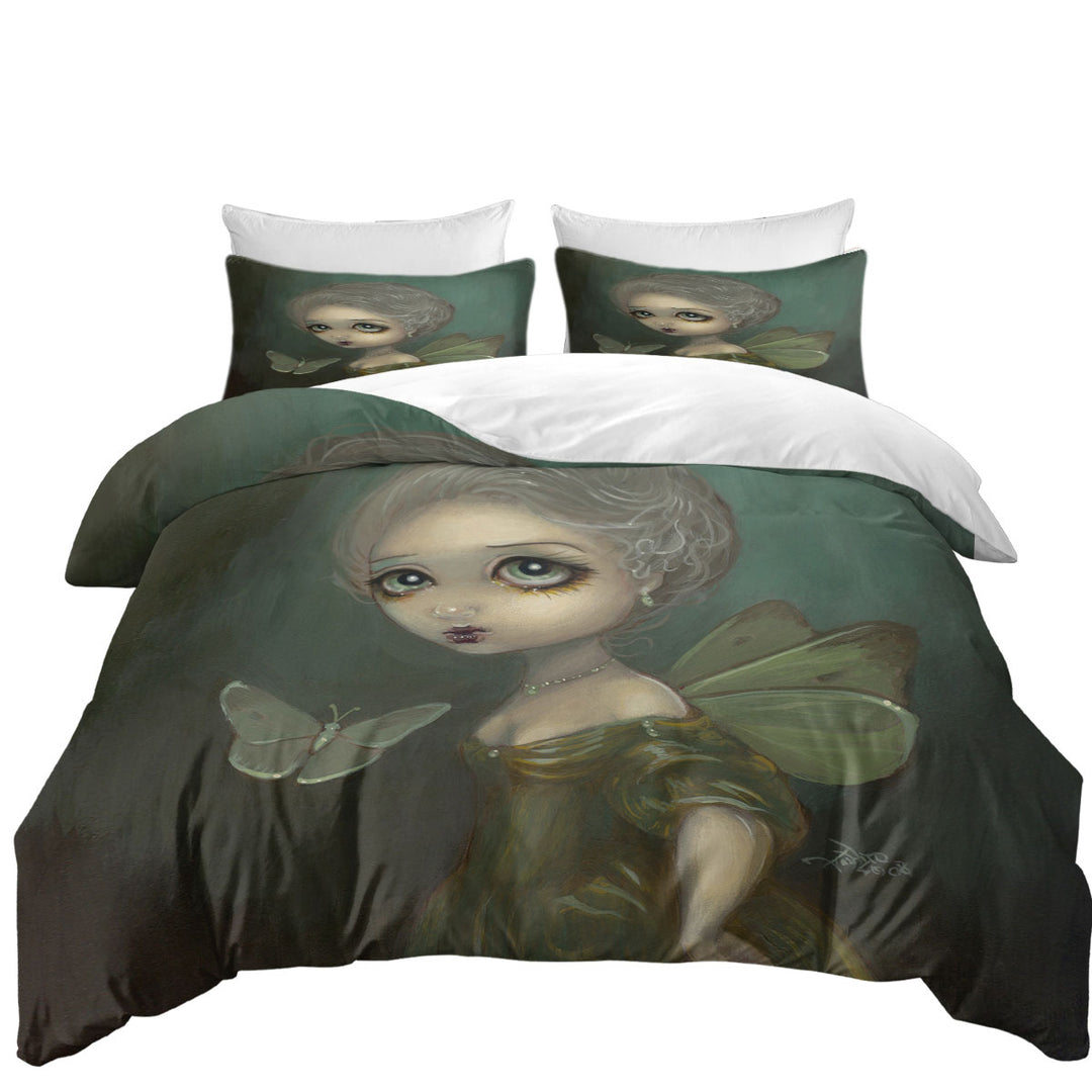 Oversized King Duvet Cover with Sad Fairy Art Butterflies in Gloom