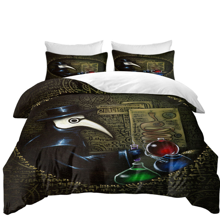 Oversized King Duvet Cover with Scary Dark Art The Alchemist_s Revenge Plague Mask