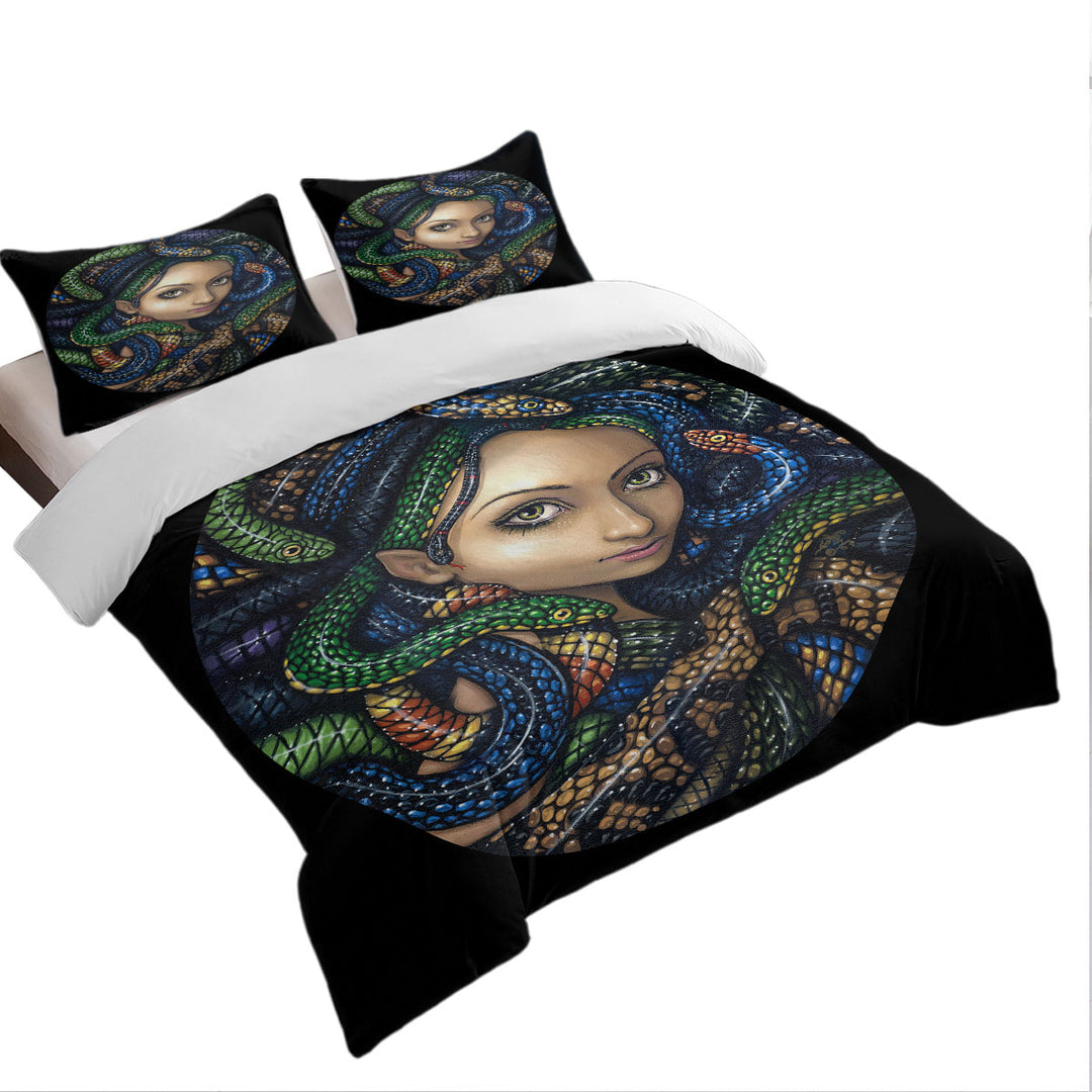 Oversized King Duvet Cover with Snakes for Hair a Portrait of Medusa