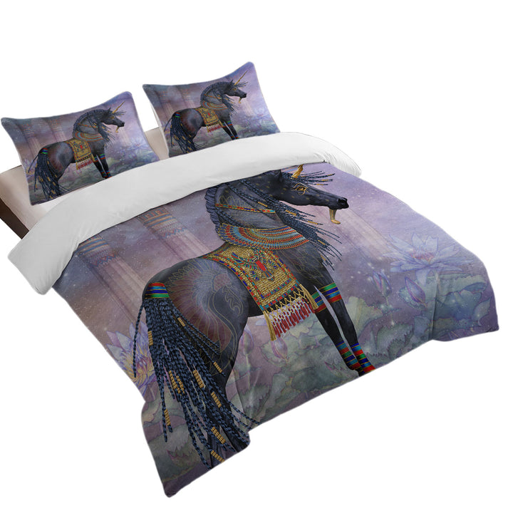 Oversized King Duvet Cover with Water Lilies Black Horse