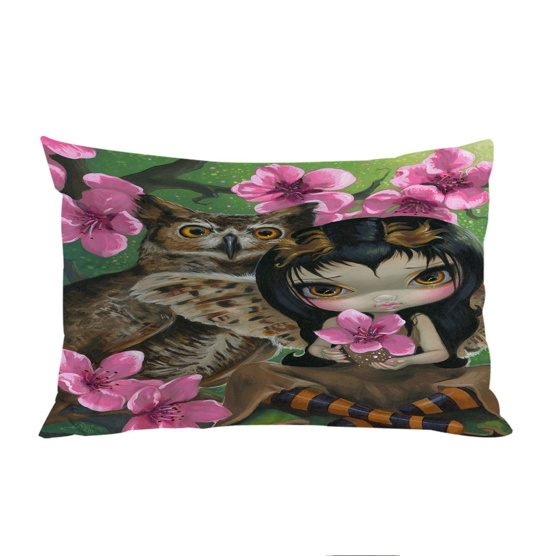 Owl Fairy Owlyn in the Springtime Cherry Blossom Pillow Cases