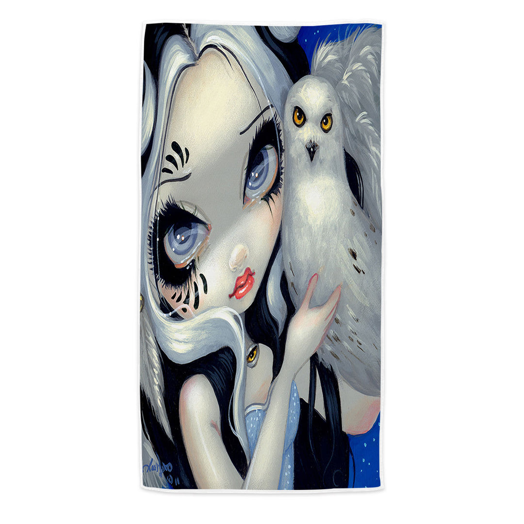 Owl Pool Towels Faces of Faery _149 Goth Girl with Her White Owl