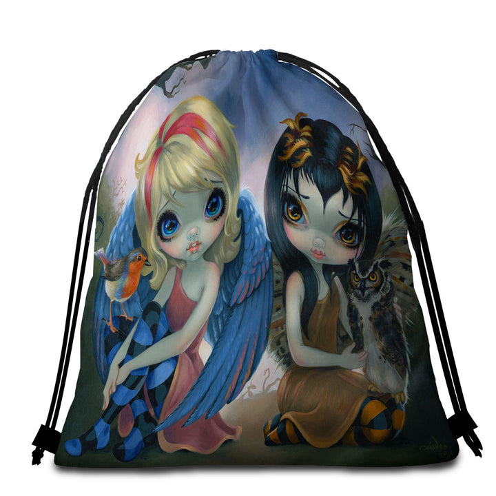 Owlyn and Robyn Cute Bird Fairy and Owl Fairy Beach Towel Pack