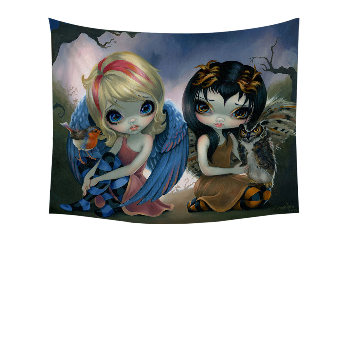 Owlyn and Robyn Cute Bird Fairy and Owl Fairy Hanging Fabric on Wall