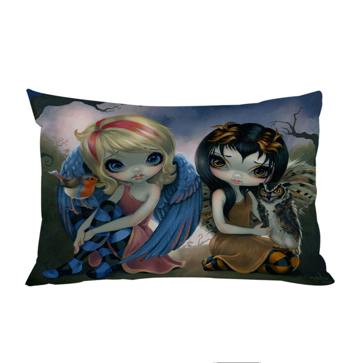 Owlyn and Robyn Cute Bird Fairy and Owl Fairy Pillowcase