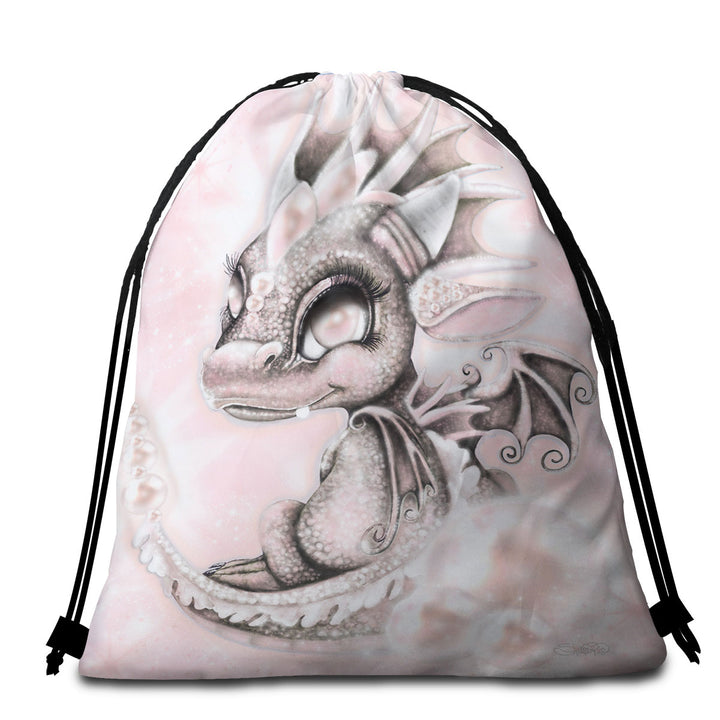 Packable Beach Towel as Gift June Pearl Birthstone Lil Dragon