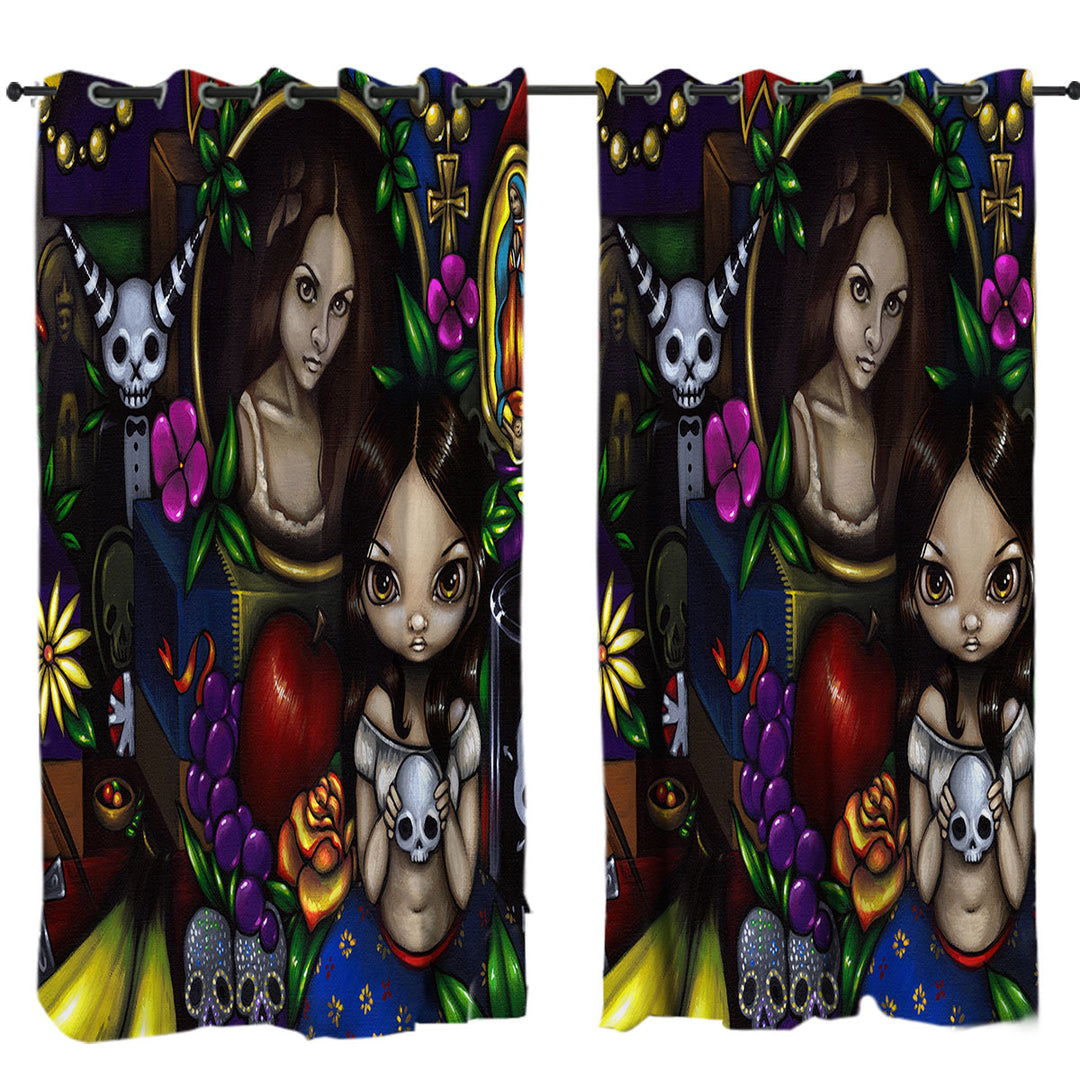 Painted Dia de los Muertos the Day of the Dead Drapes