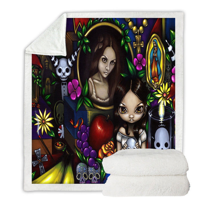 Painted Dia de los Muertos the Day of the Dead Sherpa Blanket