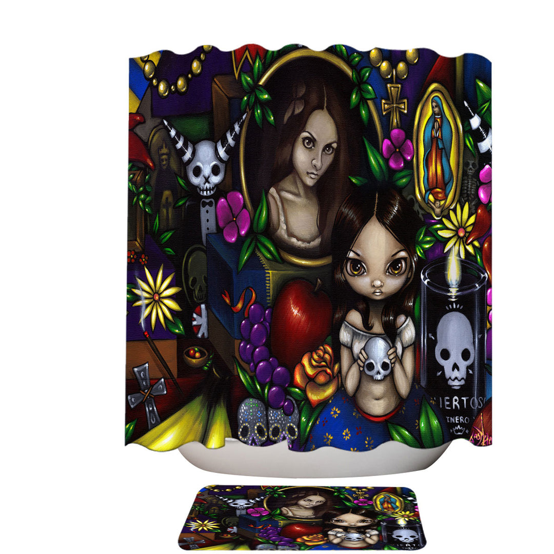 Painted Dia de los Muertos the Day of the Dead Shower Curtains