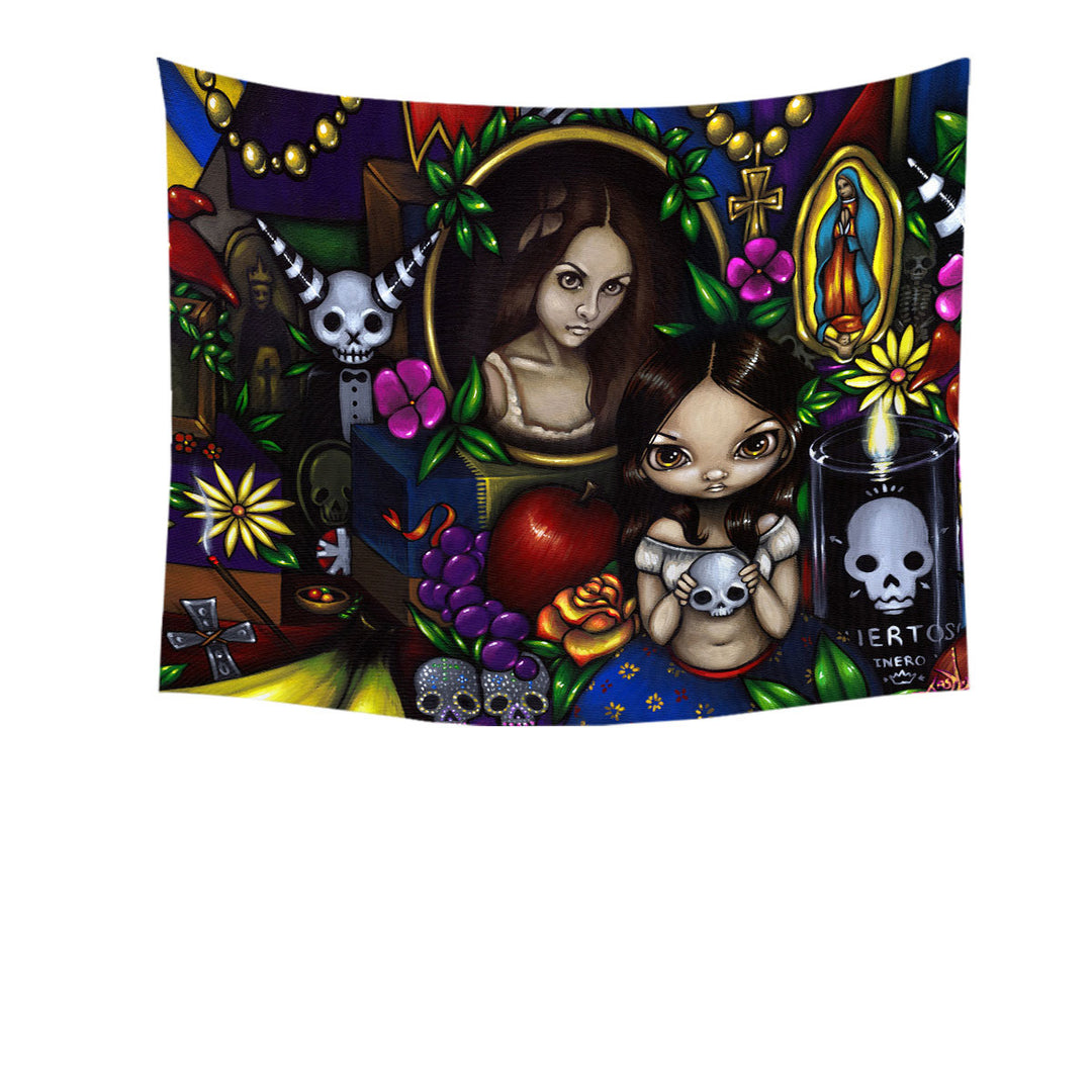 Painted Dia de los Muertos the Day of the Dead Tapestry