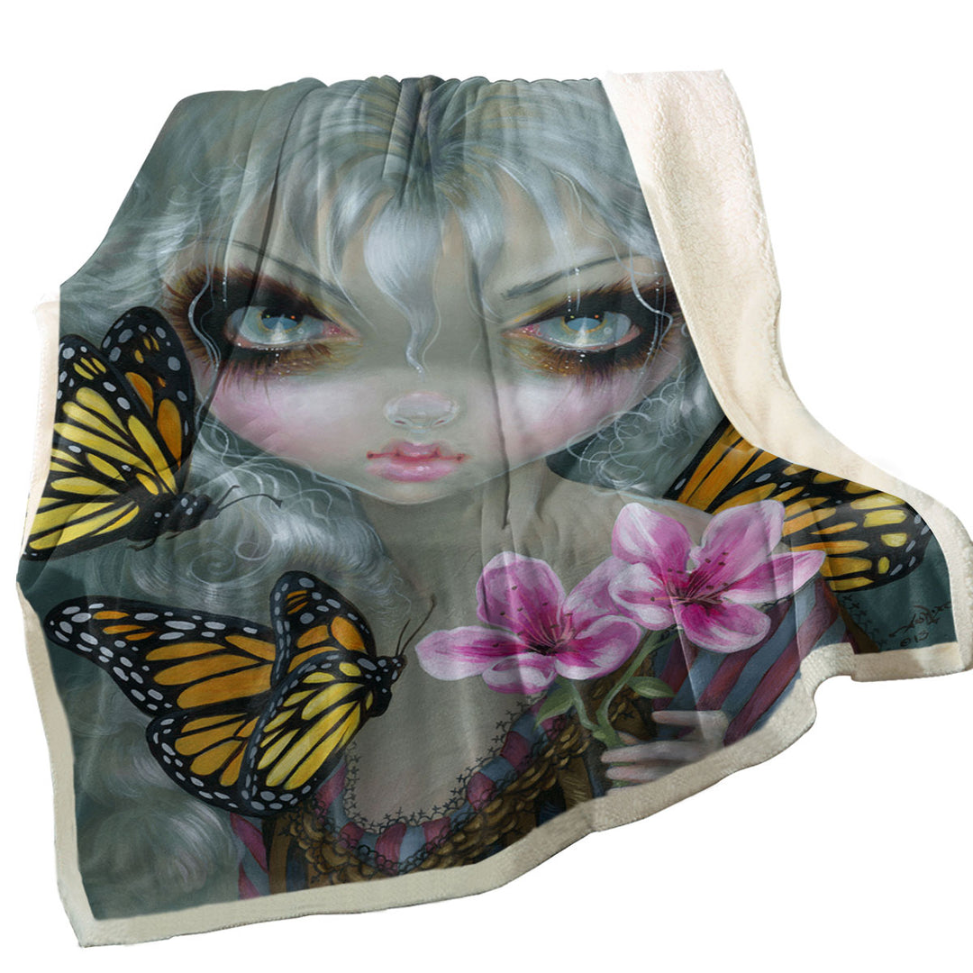 Painted Fairy Attracting Butterflies Fleece Blankets