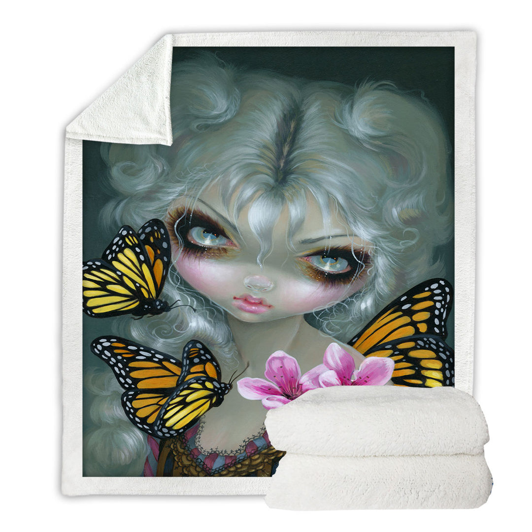 Painted Fairy Attracting Butterflies Sherpa Blanket