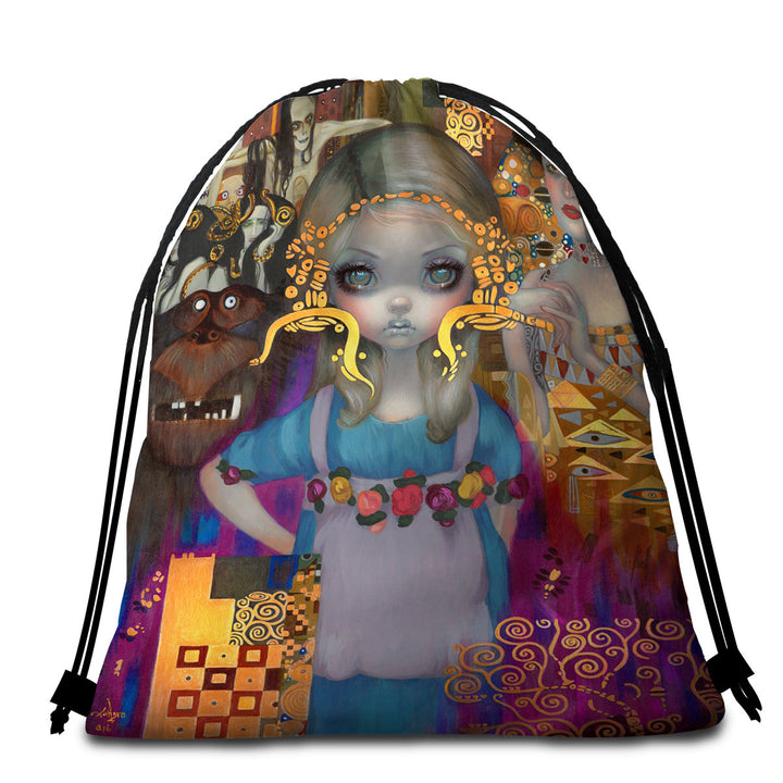 Painted Fantasy Art Alice in a Klimt Dream Beach Towel and Bags Set